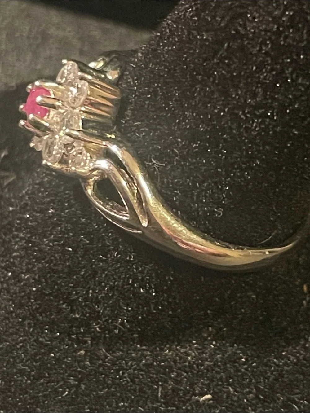 Floral  Cubic Zirconia Sterling Ring - Pink Center